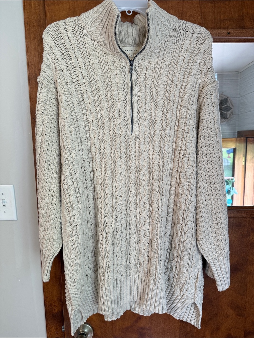 Promesa Cream Cable-Knit Mini Dress